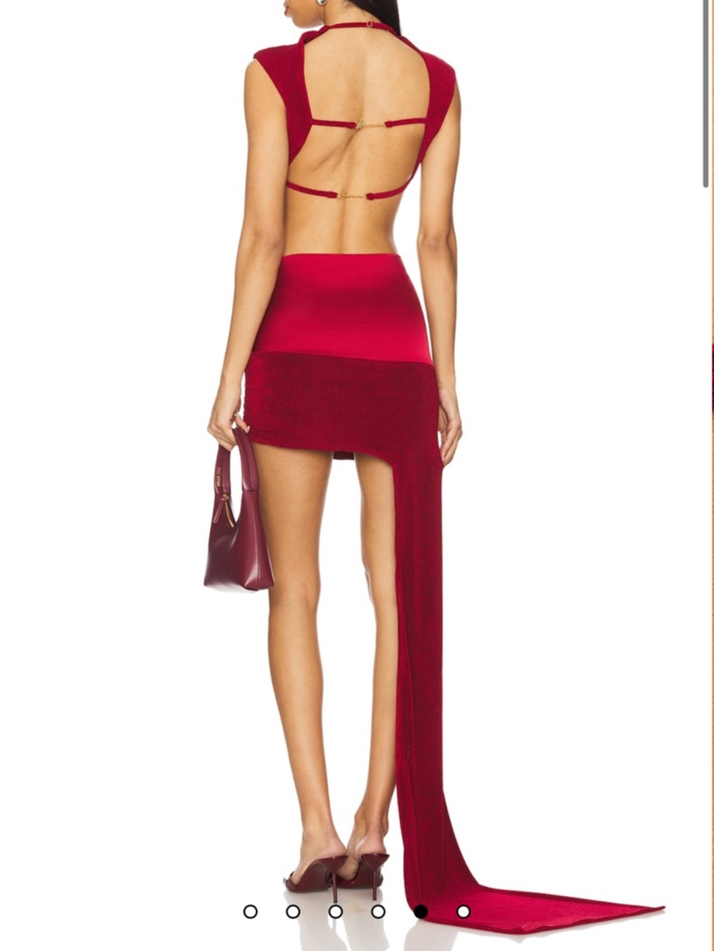 Asymmetrical Burgundy Mini Skirt with Dramatic Draped Panel